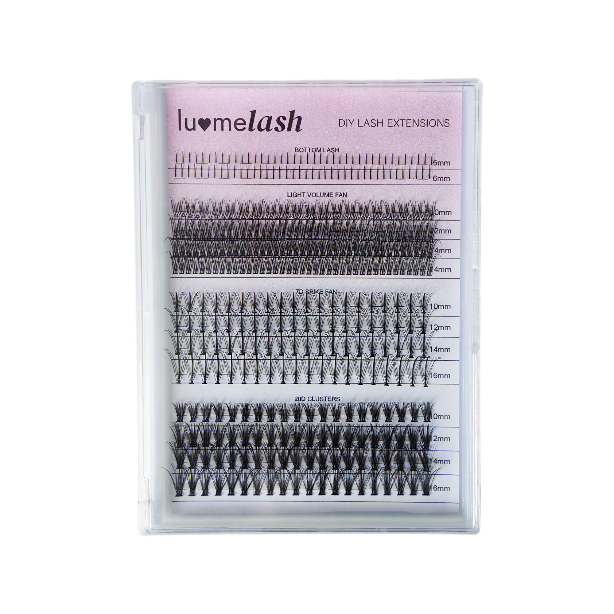 Multi-Style DIY Cluster Lashes Mixed Length (Bottom Lash / Light Fan / 7D Spike Fan / 20D)