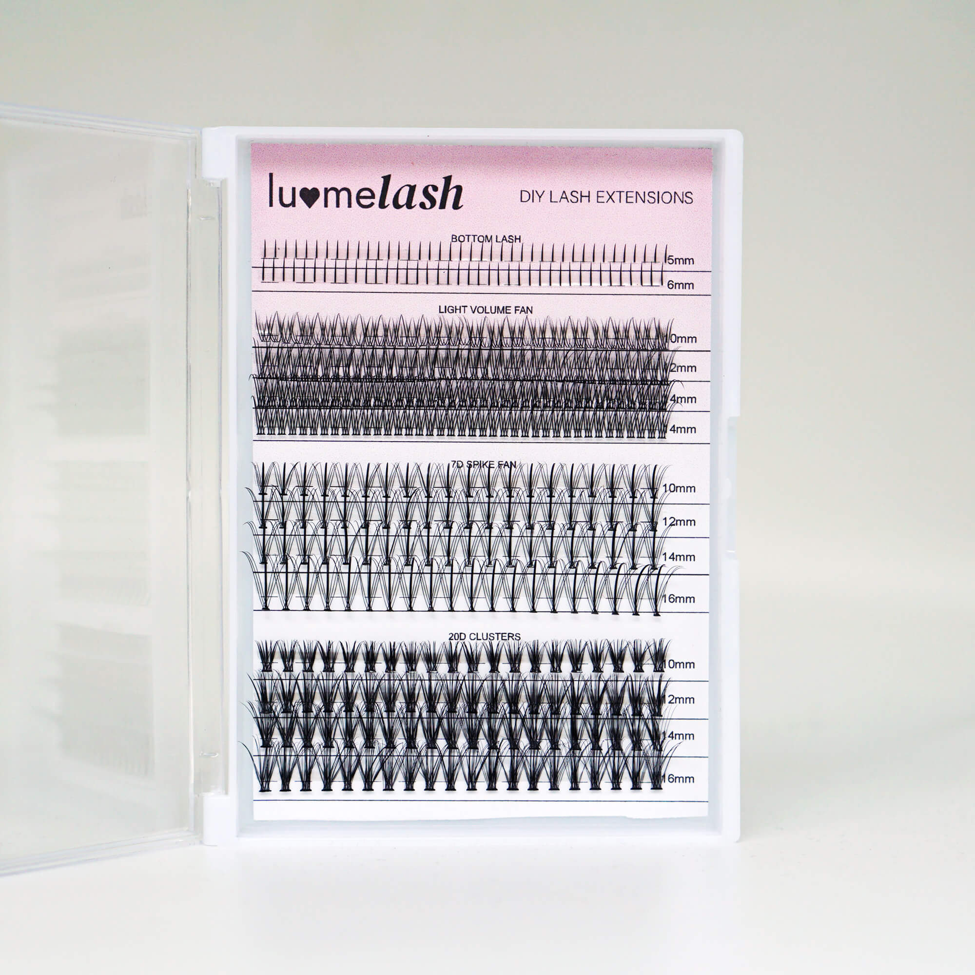 Multi-Style DIY Cluster Lashes Mixed Length (Bottom Lash / Light Fan / 7D Spike Fan / 20D)