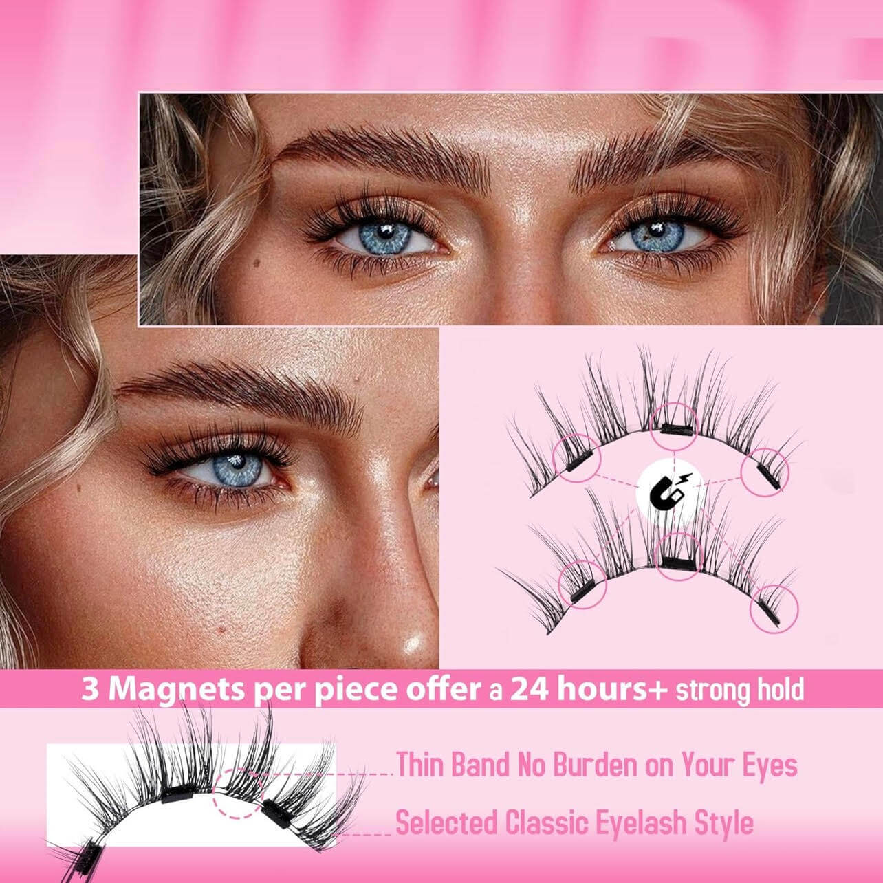 Wispy Cat-Eye Natural Magnetic Eyelashes without Eyeliner