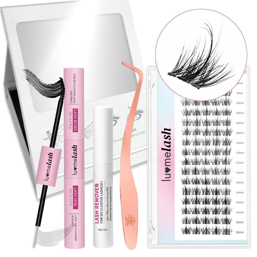 DIY Lashes Kit - Mixed Length Clusters with Mirror, Bond &amp; Seal, Remover, Applicator